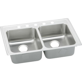 Elkay LRAD2922555 Stainless Steel Double Bowl Top Mount Sink with 5 Faucet Holes in Lustrous Highlighted Satin
