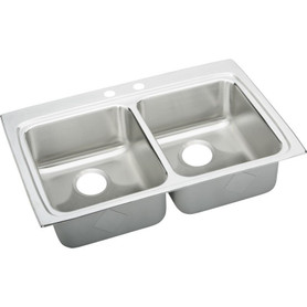 33" x 19-1/2" x 6" 18 Gauge Stainless Steel Equal Double Bowl Drop-in ADA Kitchen Sink with 2 Faucet Holes in Lustrous Satin