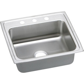 25" x 21-1/4" x 5-1/2" 18 Gauge Stainless Steel Single Bowl Quick-Clip Drop-in ADA Kitchen Sink with 3 Faucet Holes in Lustrous Satin