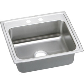25" x 21-1/4" x 6" 18 Gauge Stainless Steel Single Bowl Quick-Clip Drop-in ADA Kitchen Sink with 2 Faucet Holes in Lustrous Satin
