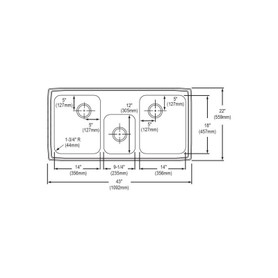 43" x 22" x 7-1/8" 20 Gauge Stainless Steel Triple Bowl Drop-in Kitchen Sink with 3 Faucet Holes in Brushed Satin
