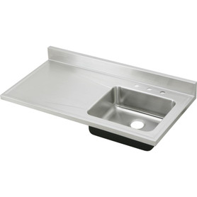48" x 25" x 7-1/2" 18 Gauge Stainless Steel Right Single Bowl Sink Top with 3 Faucet Holes in Lustrous Satin
