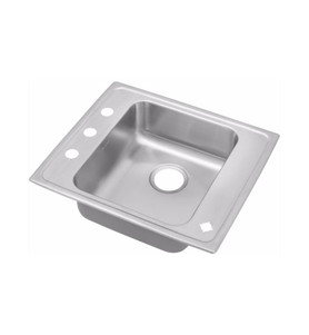 22" x 19-1/2" x 5" 18 Gauge Stainless Steel Single Bowl Drop-in Classroom ADA Sink Front Right 4 Faucet Holes in Lustrous Satin