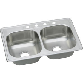 Stainless Steel Double Bowl Top Mount Sink with 5 Faucet Holes in Elite Satin