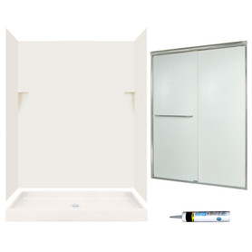 stone 72-in x 60-in x 34-in 5-Piece Alcove Shower Kit in Bisque