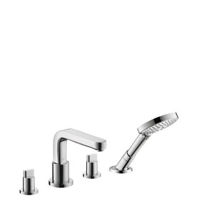 Metris S 4-Hole Roman Tub Set Trim with Full Handles and 1.75 GPM Handshower, In Chrome