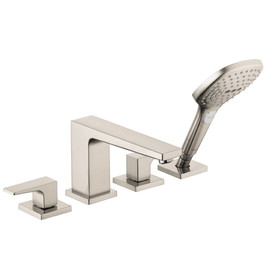Metropol 4-Hole Roman Tub Set Trim with Lever Handles and 2.0 GPM Handshower, In Brushed Nickel