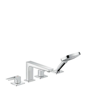 Hansgrohe 74555001 Metropol 4-Hole Roman Tub Set Trim with Loop Handles and 1.75 GPM Handshower, In Chrome