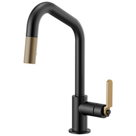 Pull-Down Faucet with Angled Spout and Industrial Handle in Matte Black/Luxe Gold Finish