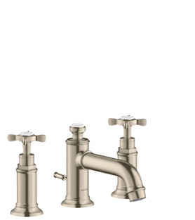 Widespread Faucet 30 with Cross Handles and Pop-Up Drain in Brushed Nickel