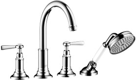 16555001 4-Hole Roman Tub Set Trim with Lever Handles and Handshower in Chrome
