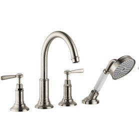 16555821 4-Hole Roman Tub Set Trim with Lever Handles and Handshower in Brushed Nickel