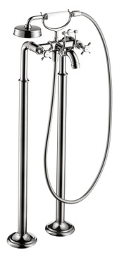 2-Handle Freestanding Tub Filler Trim with Cross Handles and Handshower in Chrome
