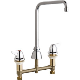 Deck Mounted Manual Ecast Sink Faucet with 8" Centers, 8" Rigid/Swing High Arch Spout and 2" Canopy Single Wing Handle in Polished Chrome