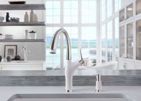 KF-442036 Artona Pull-Down Kitchen Faucet with Soap Dispenser in White/Stainless