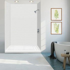 FLU6030R-31 Linear 60-in W x 30-in L Rectangular Alcove Concealed End Drain Shower Base with Right Hand Drain in White