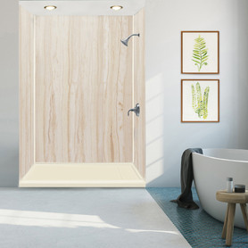 Transolid FLU6032R-38 Linear 60-in W x 32-in L Rectangular Alcove Concealed End Drain Shower Base with Right Hand Drain in Biscuit
