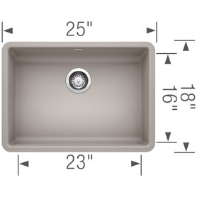 Blanco 25-in x 18-in Granite Single Undermount Kitchen Sink in Concrete Gray