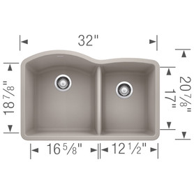 Blanco 32-in x 20.84375-in Granite Double Offset Undermount Kitchen Sink in Concrete Gray