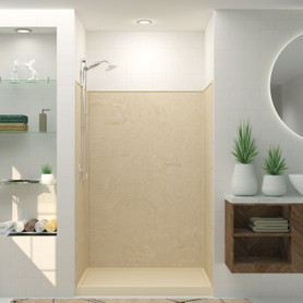 36-in x 48-in x 72-in Solid Surface Glue-Up Shower Wall Trimmable Surround in Almond Sky