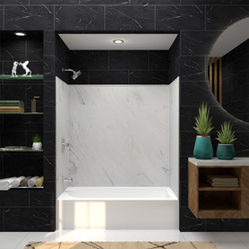 32-in x 60-in x 60-in Solid Surface Glue-up Bathtub Wall Surround in White Carrara