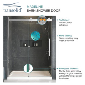 MBDT606008C-R-PC Frameless sliding shower door with fixed panel in polished chrome with clear glass texture and Riley handles