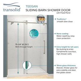 Transolid TPBT608010C-J-CB Frameless sliding shower door with fixed panel in champagne bronze with clear glass and Justin handles