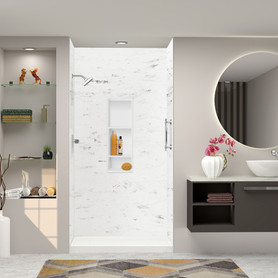 SWK483696-47V SaraMar 48-in x 36-in x 96-in Glue to Wall 3-Piece Shower Wall Trimmable Kit, White Venito Velvet