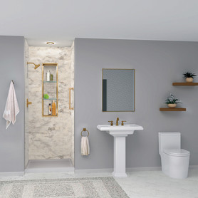 SWK363696-49V SaraMar 36-in x 36-in x 96-in Glue to Wall 3-Piece Shower Wall Trimmable Kit, Sand Creme Velvet