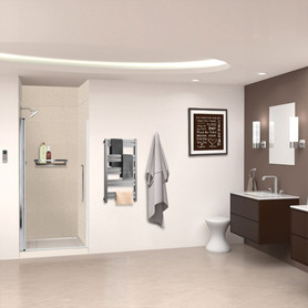 SWKX36368412-28V SaraMar 36-in x 36-in x 96-in Glue to Wall 6-Piece Shower Wall Trimmable Kit with Extension, Cashew Velvet
