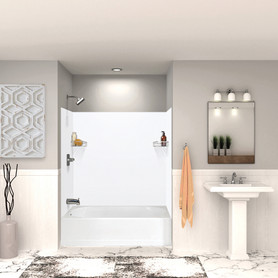 SWK603660-21V SaraMar 60-in x 36-in x 60-in Glue to Wall 3-Piece Shower Wall Trimmable Kit, White Velvet