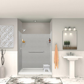 SWK603672-27V SaraMar 60-in x 36-in x 72-in Glue to Wall 3-Piece Shower Wall Trimmable Kit, Grey Beach Velvet