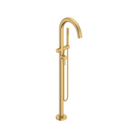 T064951.GN0 Contemporary Round Freestanding Bathtub Filler with Lever Handle Faucet for Flash Rough In Valve, Brushed Cool Sunrise 