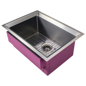 PUSB261911GM Studio 26-in x 19-in x 11-in 14 Gauge Single Bowl Undermount Stainless Steel Kitchen Sink With SinkPocket™, Bottom Sink Grid, And Flip-Top Sink Strainer, Gun Metal