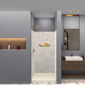 SWK363672-48V SaraMar 36-in x 36-in x 72-in Glue to Wall 3-Piece Shower Wall Trimmable Kit, Biscotti Marble Velvet