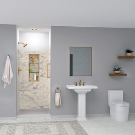 SWK363672-49V SaraMar 36-in x 36-in x 72-in Glue to Wall 3-Piece Shower Wall Trimmable Kit, Sand Creme Velvet