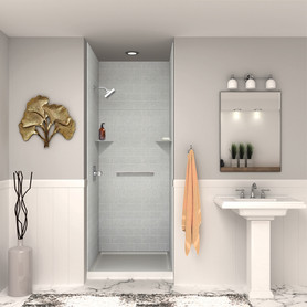 SWKX36367224-27 SaraMar 36-in x 36-in x 96-in Glue to Wall 6-Piece Shower Wall Trimmable Kit with Extension, Grey Beach