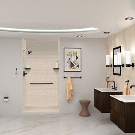 SWKX48367224-28 SaraMar 48-in x 36-in x 96-in Glue to Wall 6-Piece Shower Wall Trimmable Kit with Extension, Cashew