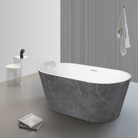 K-AFTF6729-G31M40 Finley Grande 67-in x 30-in x 23-in Freestanding Acrylic Bathtub Kit With Center Drain And Bath Pillow, Marble Grey/White (Gloss)