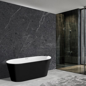 K-AFTM6731-M3109 Maris Grande 67-in x 31-in x 23-in Freestanding Acrylic Bathtub Kit With Center Drain And Bath Pillow, Black/White (Matte)