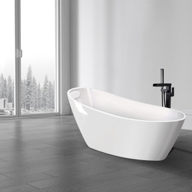 KF-AFTA6731-G31MB Aaliyah Grande 67-in x 31-in x 28-in Freestanding Acrylic Bathtub Kit With End Drain, Bath Pillow And Matte Black Tub Filler, White (Gloss)