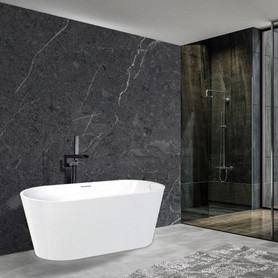 KF-AFTM6731-G31MB Maris Grande 67-in x 31-in x 23-in Freestanding Acrylic Bathtub Kit With Center Drain, Bath Pillow And Matte Black Tub Filler, White (Gloss)