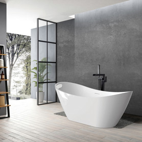 KF-AFTS5931-G31MB Skylar 59-in x 31-in x 27-in Freestanding Acrylic Bathtub Kit With Center Drain, Bath Pillow And Matte Black Tub Filler, White (Gloss)