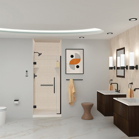 SWKX36367224-28 SaraMar 36-in x 36-in x 96-in Glue to Wall 6-Piece Shower Wall Trimmable Kit with Extension, Cashew
