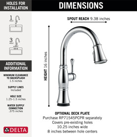 9197T-PR-DST Cassidy Single Handle Pull Down Kitchen Faucet with Touch2O and ShieldSpray Technologies, Lumicoat Chrome