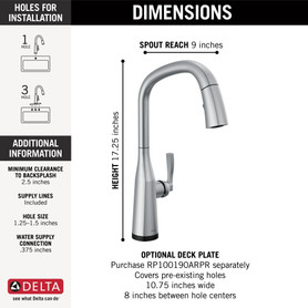 9176T-AR-PR-DST Stryke Single Handle Pull Down Kitchen Faucet with Touch 2O Technology, Lumicoat Arctic Stainless