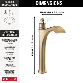 756-GS-DST Dorval Single Handle Vessel Bathroom Faucet, Champagne Bronze and Porcelain