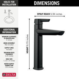 671-BL-DST Galeon Single Handle Mid-Height Bathroom Faucet, Matte Black