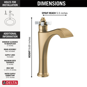 657-GS-DST Dorval Single Handle Mid-Height Vessel Bathroom Faucet, Champagne Bronze and Porcelain