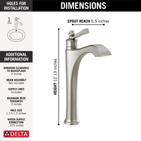 756-SS-DST Dorval Single Handle Vessel Bathroom Faucet, Stainless